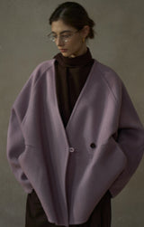 Horn Button V-Neck Reversible Duffle Jacket