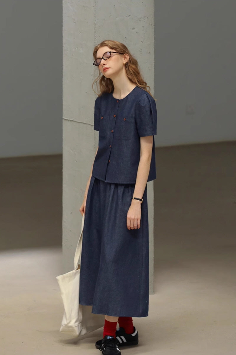 Gathered High Waist Midi Skirt