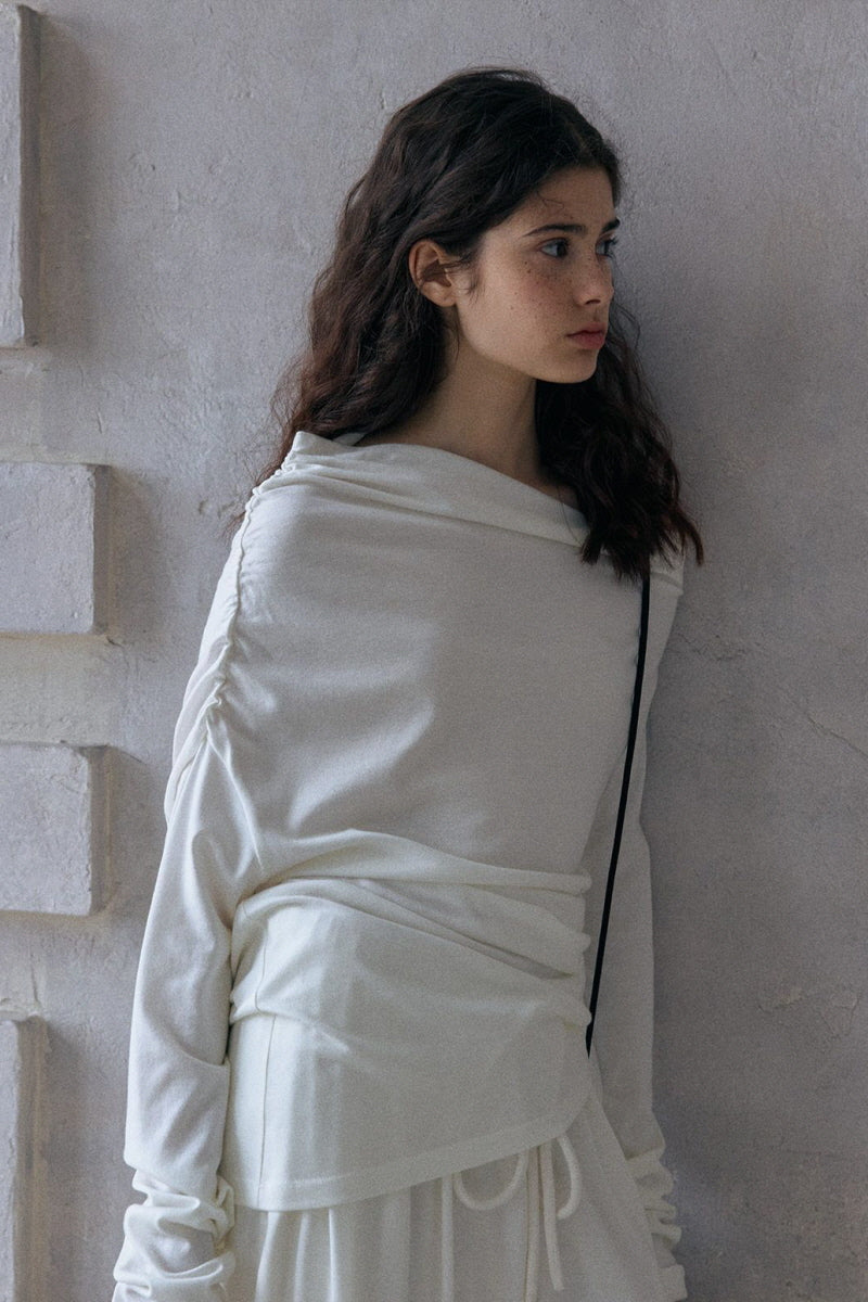 Lazy Irregular Collar Pleated Knitted Top