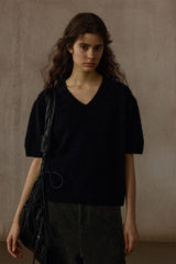 V-Neck Loose Short Sleeve Knit Top