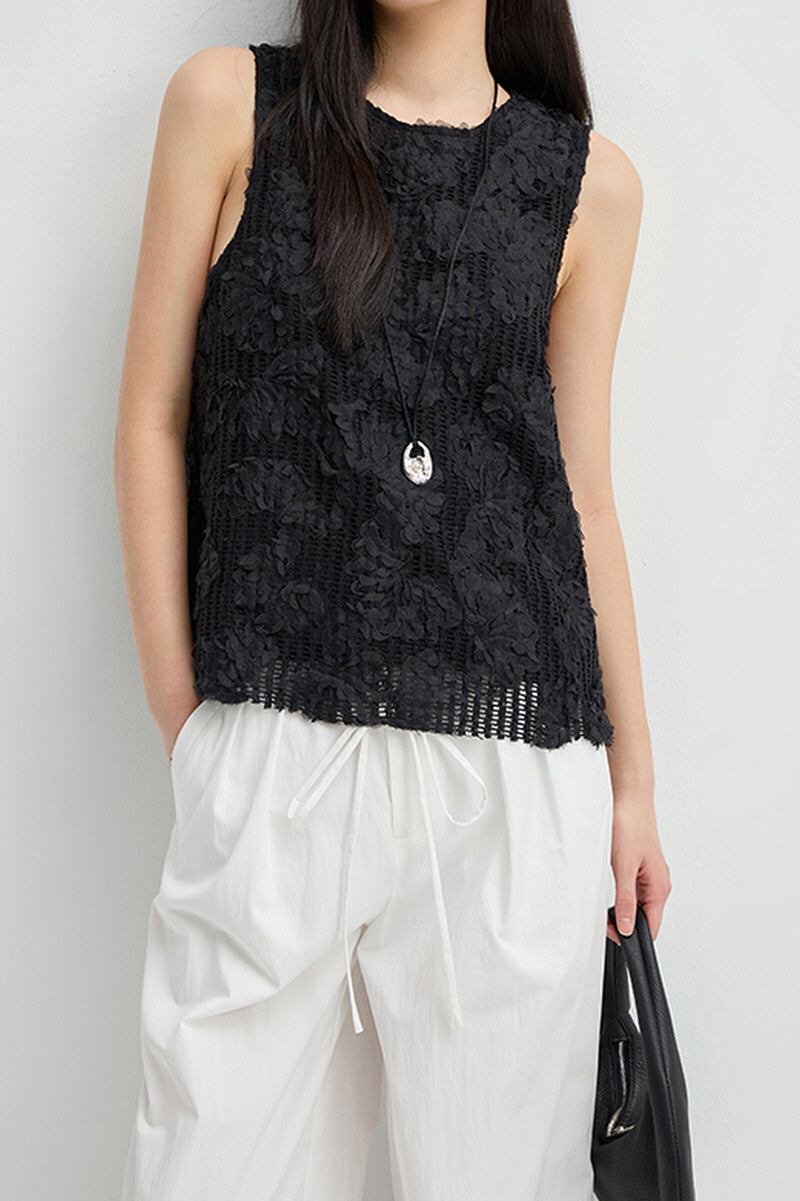 Three-Dimensional Hollow Embroidery Sleeveless Top