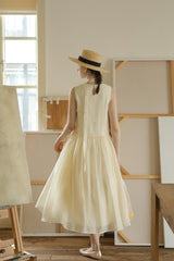 Ribbon Waist Sequin Flower Sleeveless Dress