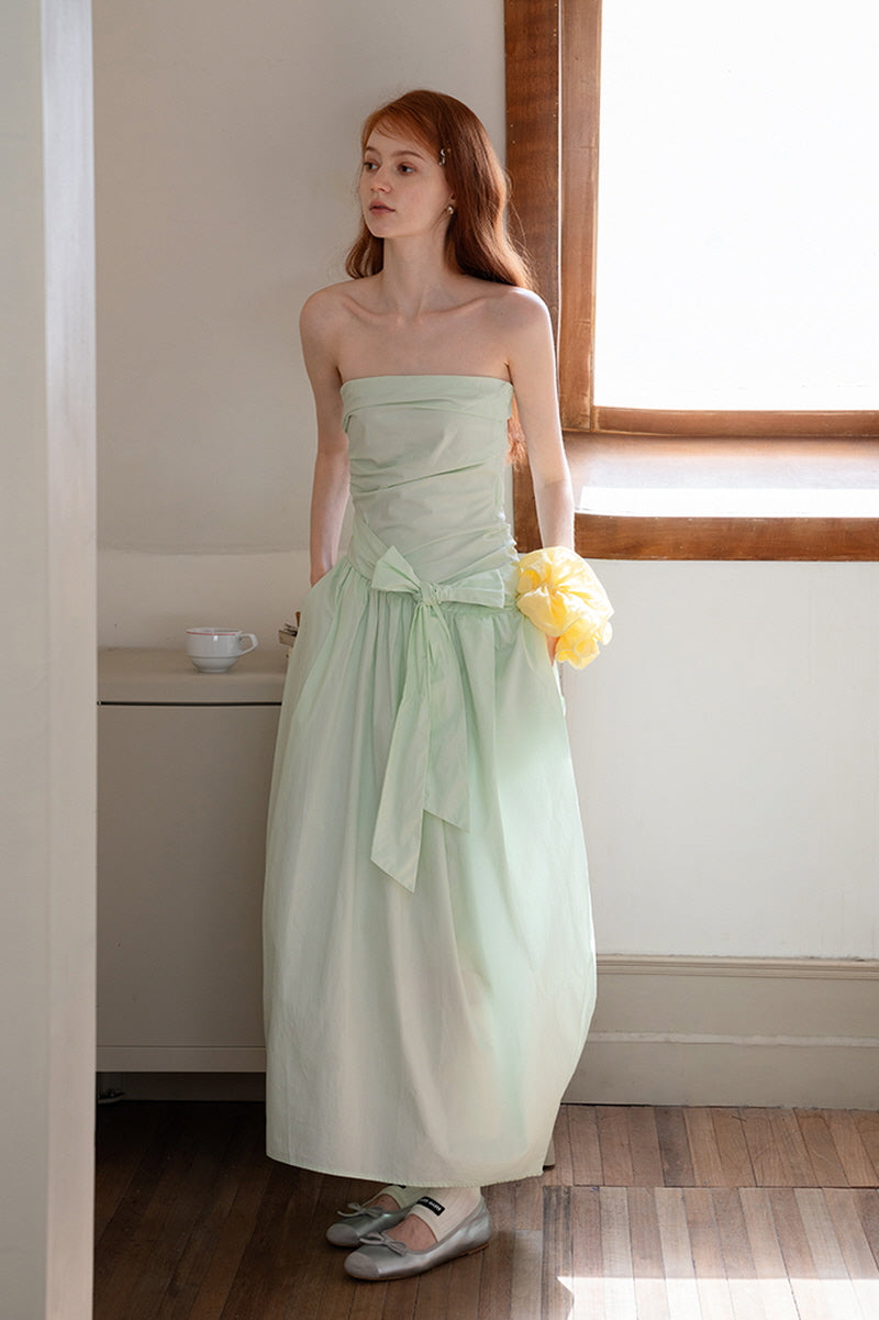 Green Irregular Tie Bow Bandeau Dress