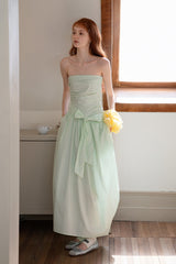 Green Irregular Tie Bow Bandeau Dress