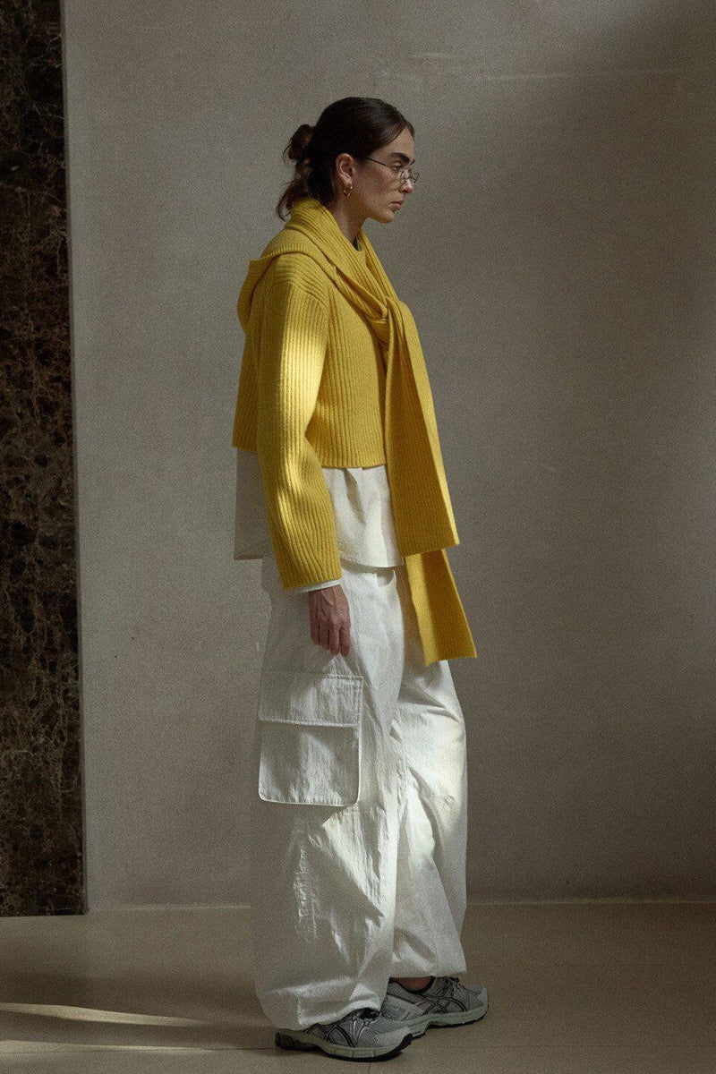 Pit Stripe Ribbed Hooded Scarf Top