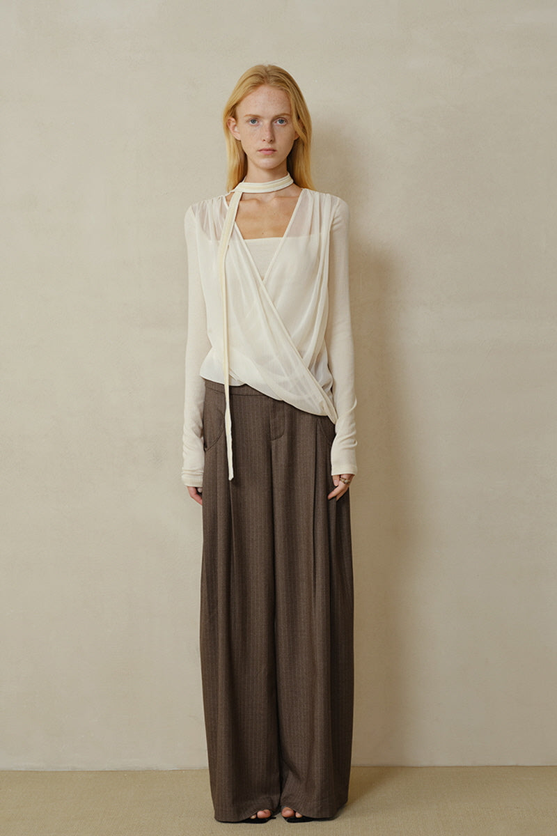 Draped Overlapping Mesh Wrap Top