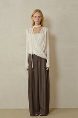 Draped Overlapping Mesh Wrap Top