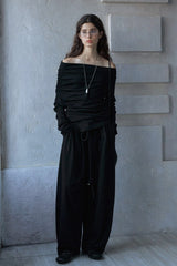 Pleated Wide-Leg Slacks