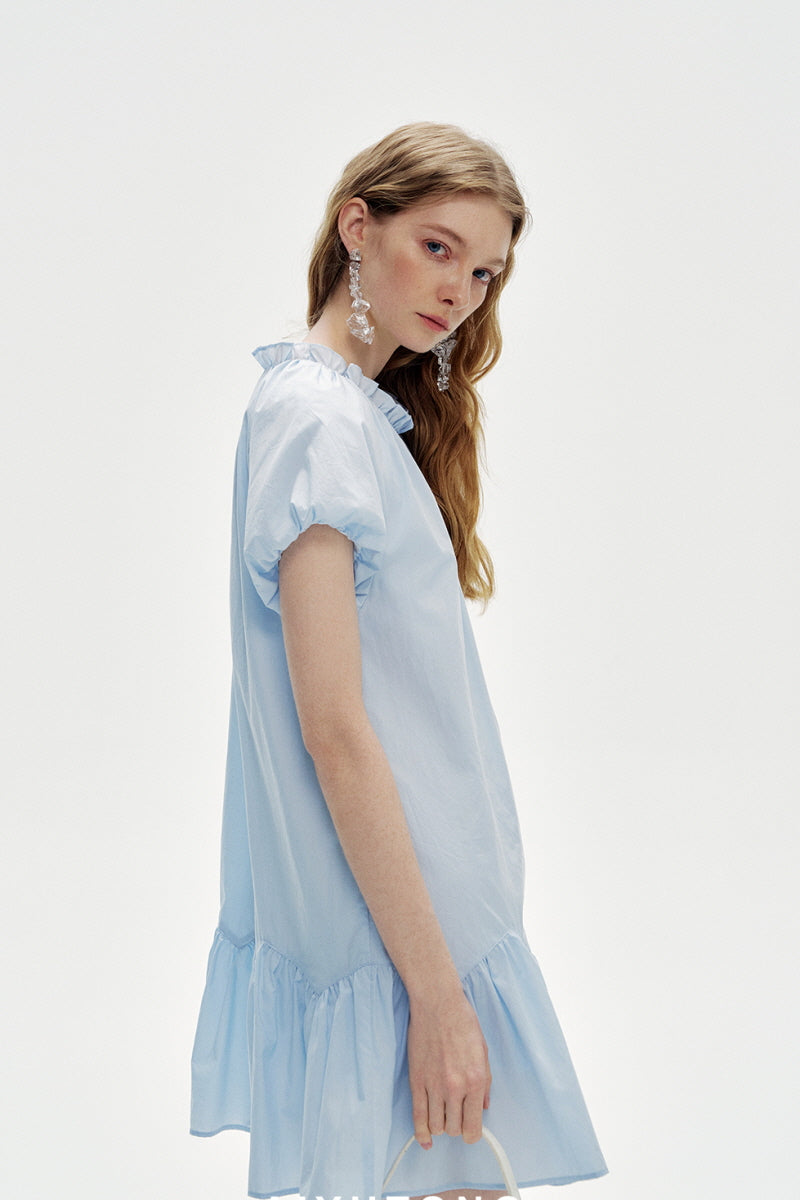 Round Neck Puff Sleeve Loose Dress