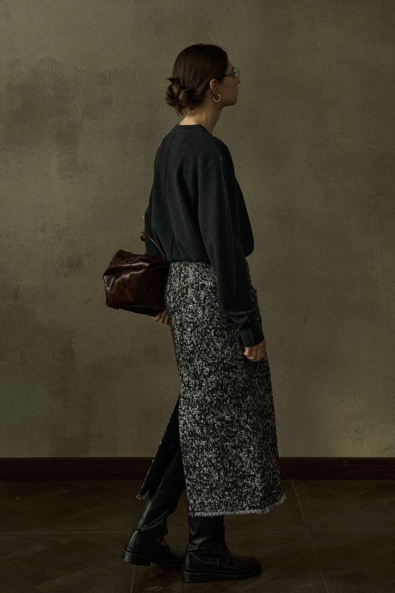 Jacquard Pattern Tweed Skirt