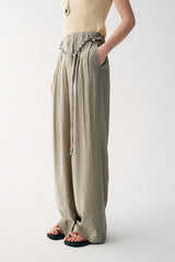 Hand-Braided Rope Waist Wide-Leg Pants
