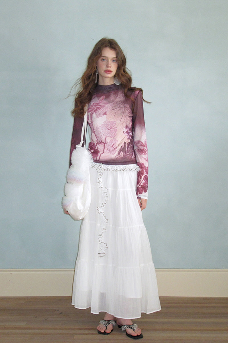 Tiered Pleated Sheer Maxi Skirt