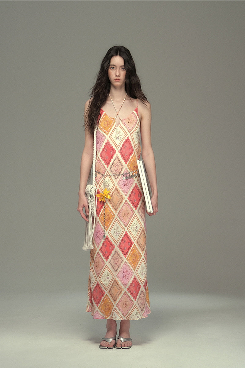 Bias-Cut Bohemian Pattern Slip Dress