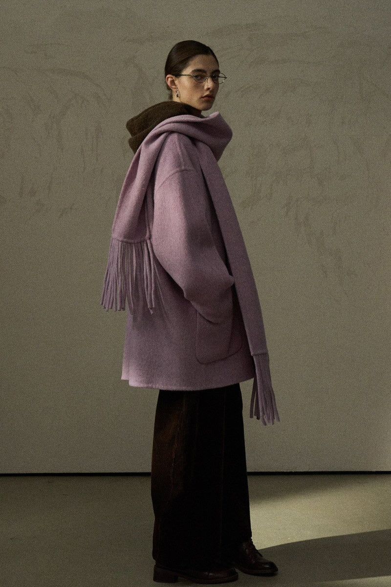 Reversible Tassel-Scarf Duffle Jacket