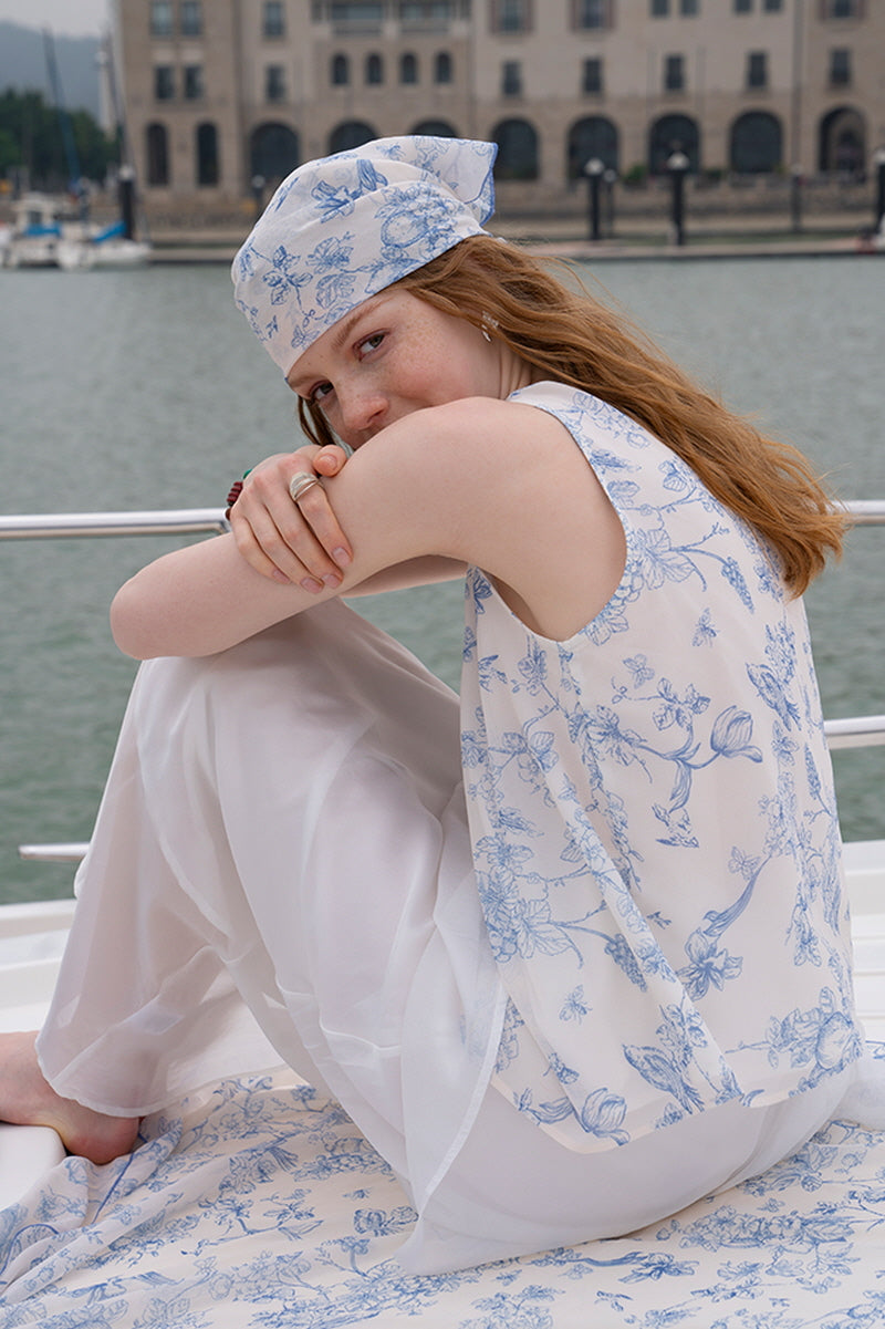 Lace-Up Floral Sleeveless Vest