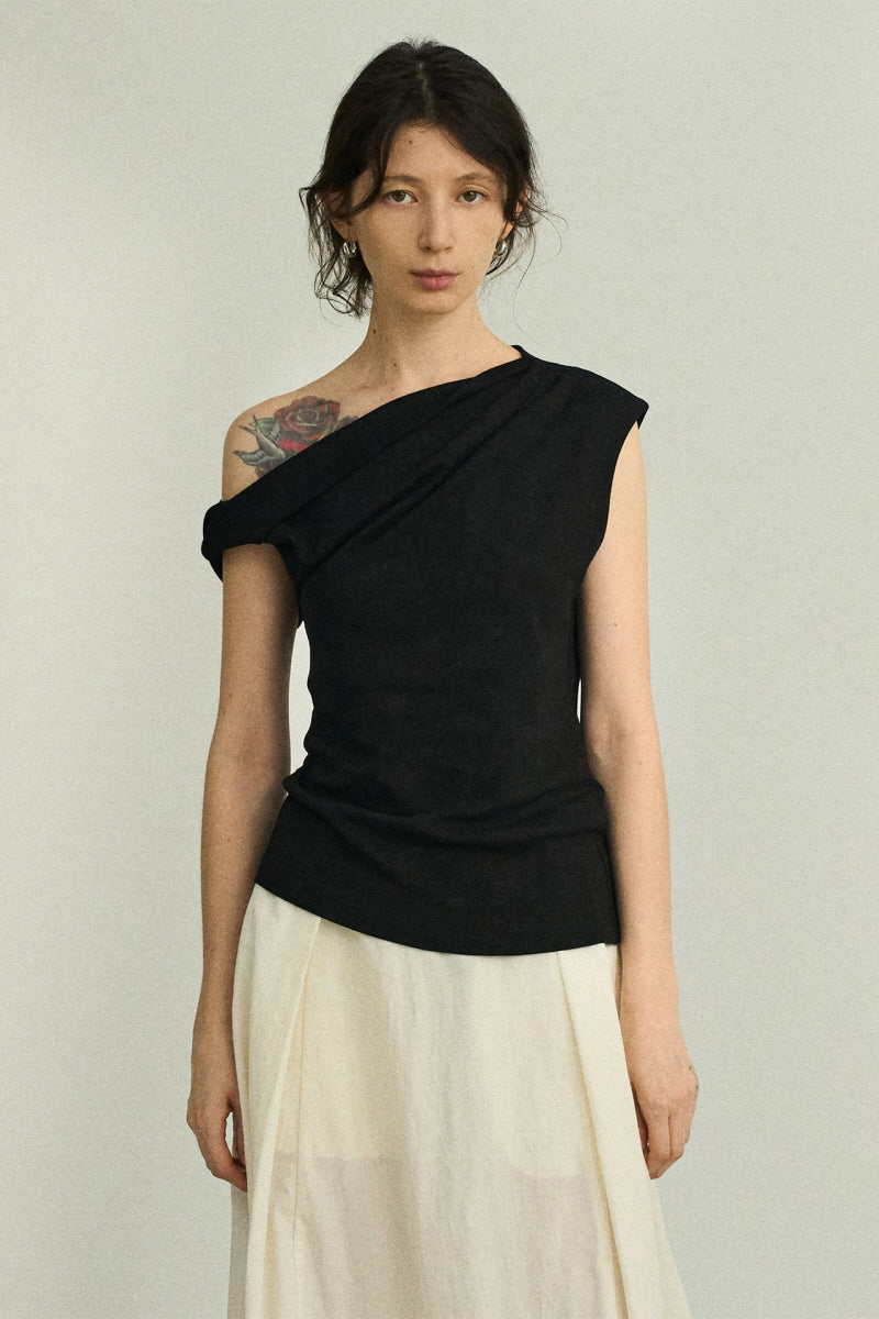 Twisted Slanted Shoulder Slim Top