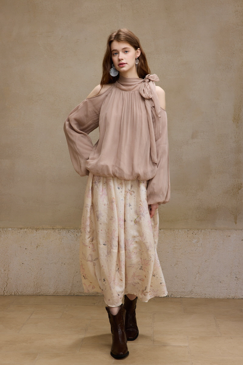 Shaved Shoulder Strap Flower Bud Top