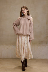 Shaved Shoulder Strap Flower Bud Top