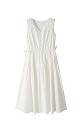 Drawstring V-Neck Sleeveless Long Dress