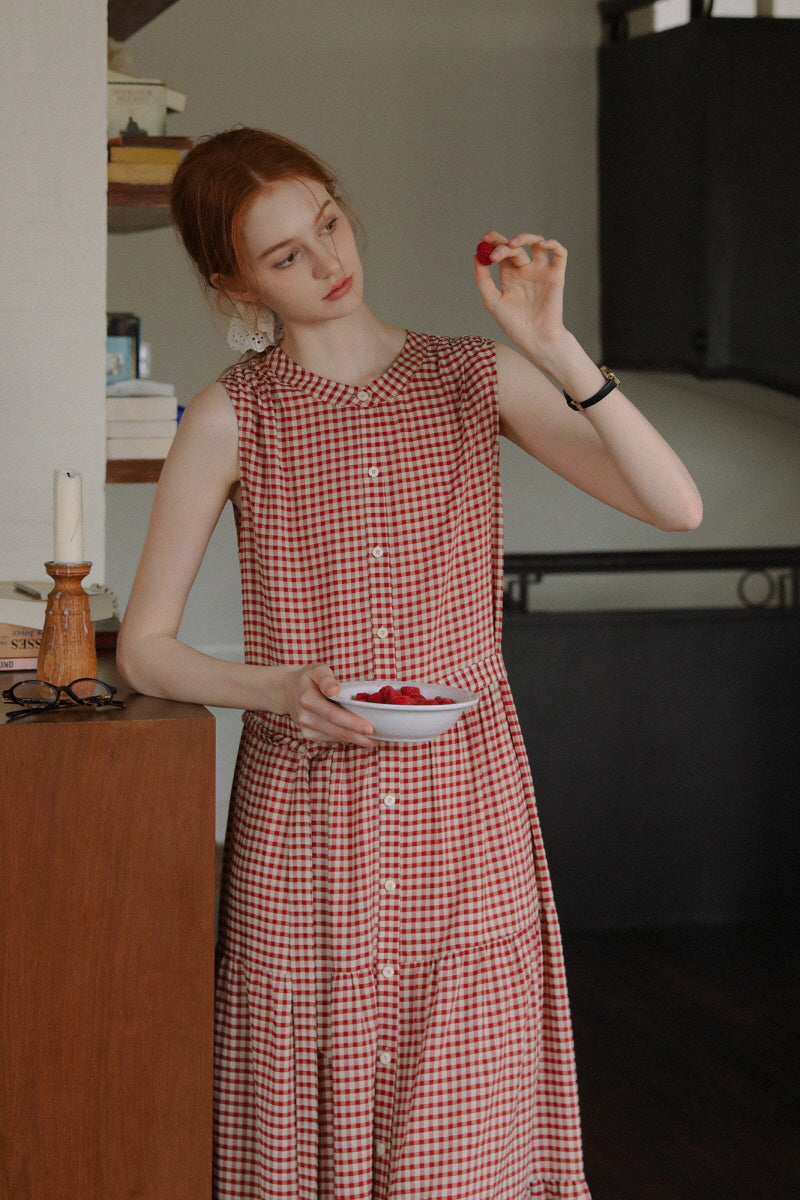 Vintage Lace-Up Check Dress