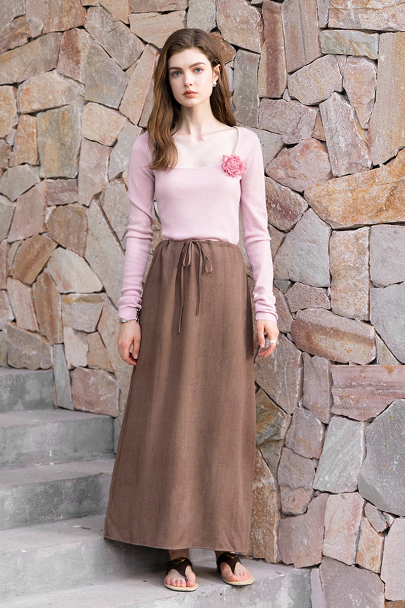 Square-Neck Slim Knit Top