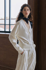Saddle-Shoulder Pocket V-Neck Cardigan