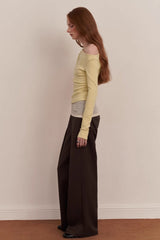 Asymmetric Waist Lace Panel Knit Top