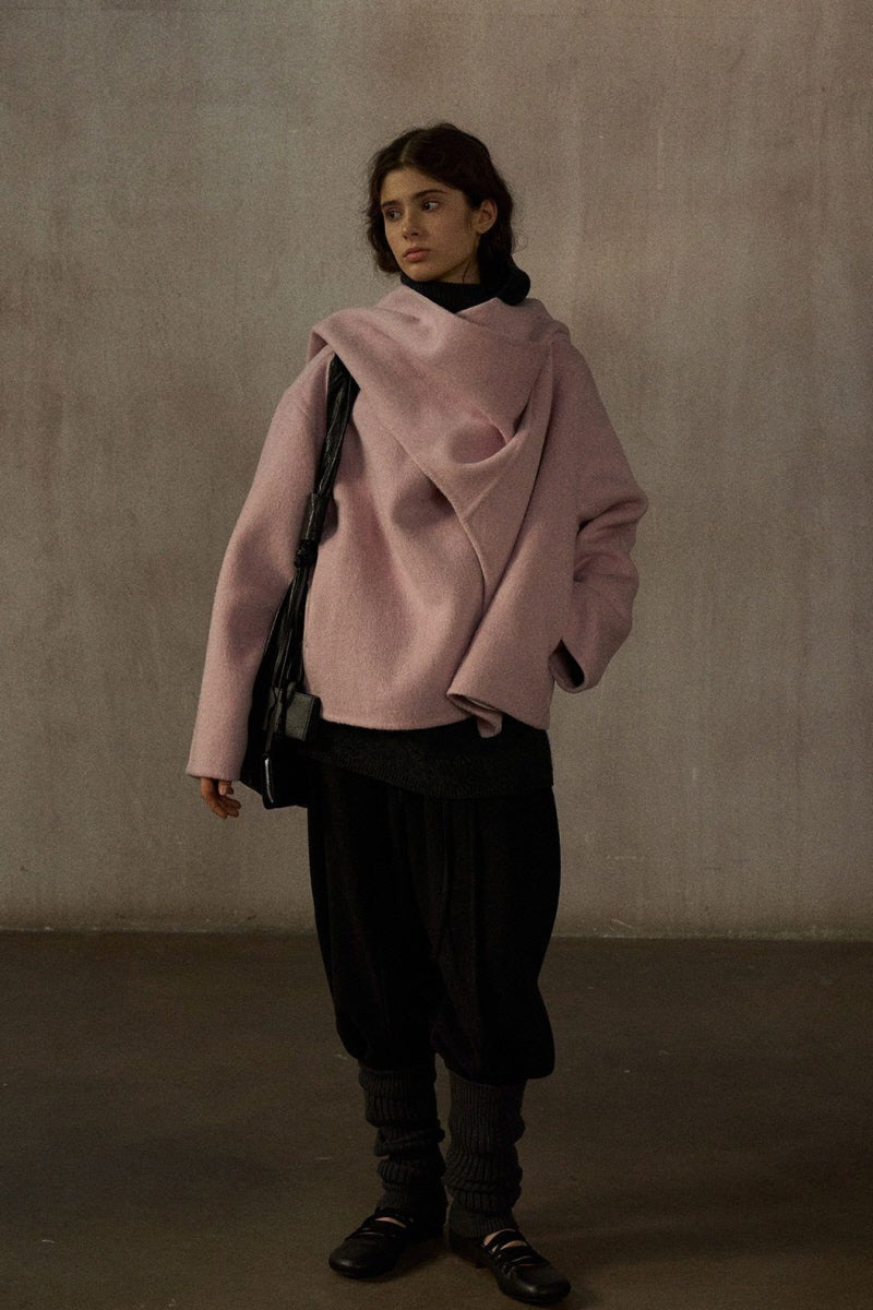 Asymmetric Scarf Collar Reversible Jacket