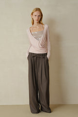 Overlapping Shirred Halterneck Pullover