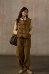 Quilted V-Neck Short Down Vest