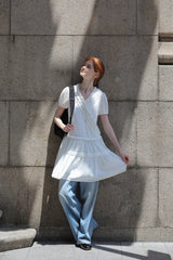 V-Neck Lace Cake Dress