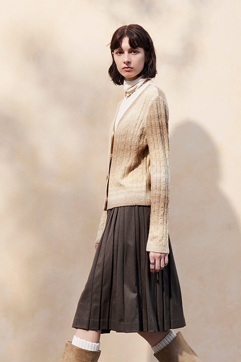 Gradient V-Neck Slouchy Knit Cardigan