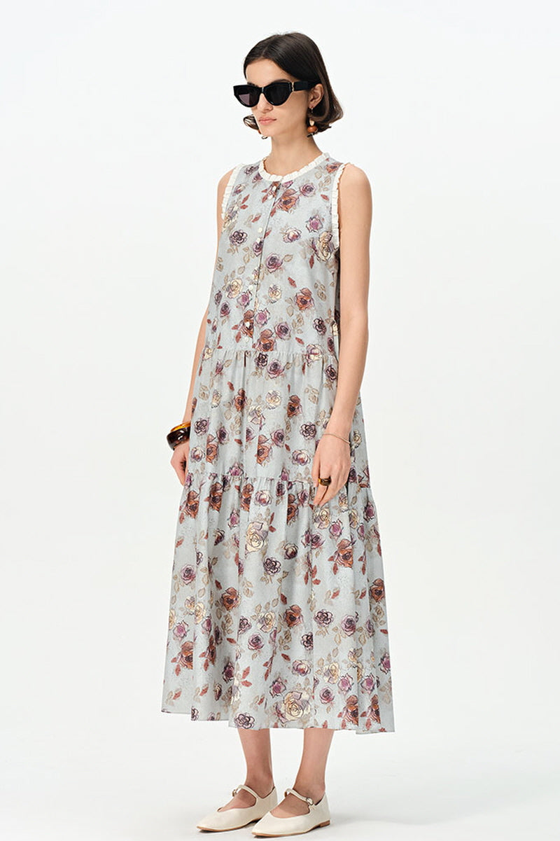 Ruffle Print Sleeveless Vest Dress