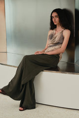 Gradient Stripe Asymmetrical Beaded Suspender Top