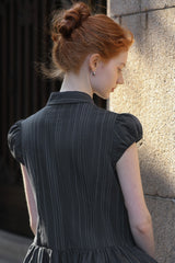 Diagonal Placket Puff Sleeve Shirt Dress