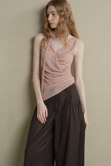 Asymmetrical Hem Pleated Streamer Halterneck Vest
