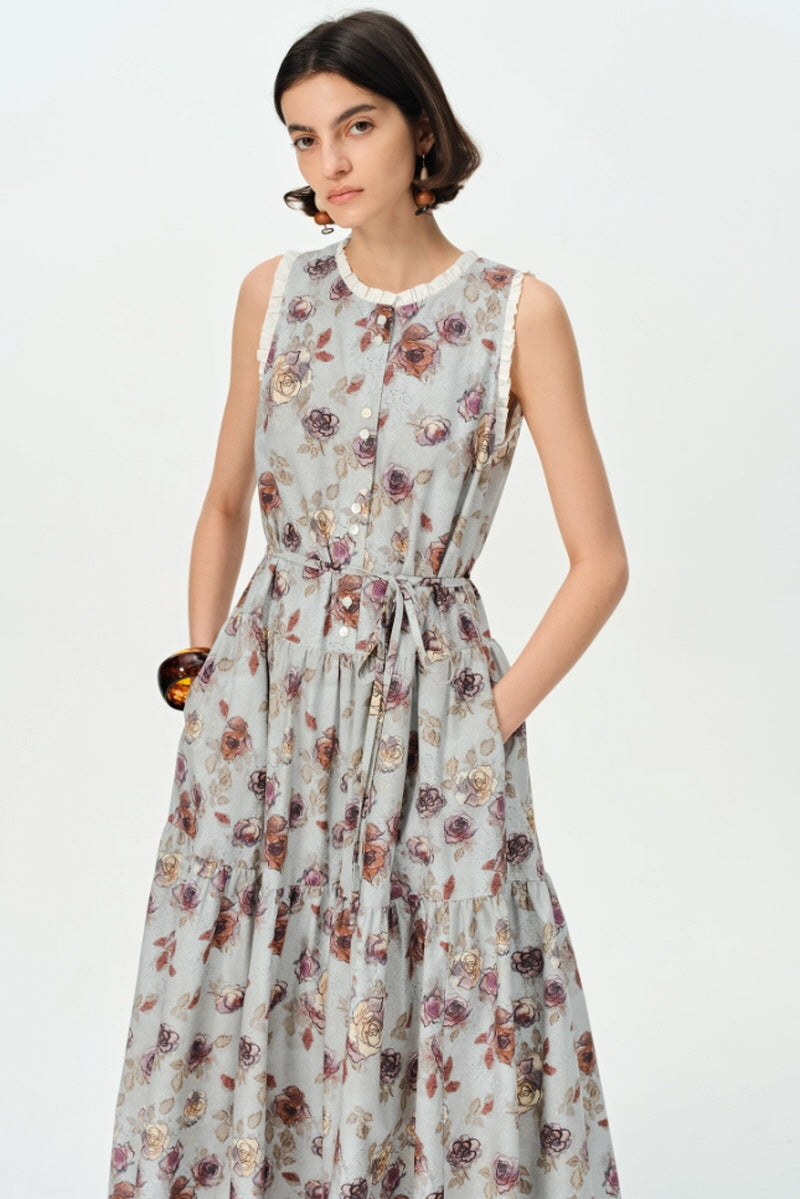 Ruffle Print Sleeveless Vest Dress