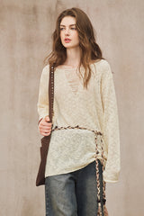 Cut-Out V-Neck Loose Sweater
