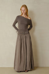 Double Belt Asymmetrical Shoulder Long Sleeve Dress