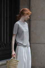 Contrast Embroidery Monogram Short Sleeve Sweater