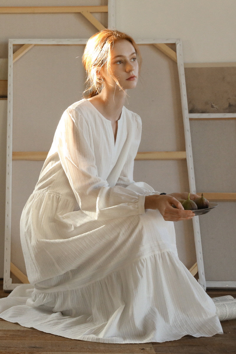 Tie-Waist Cake Hem Long Sleeve Dress