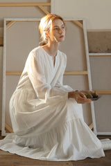 Tie-Waist Cake Hem Long Sleeve Dress