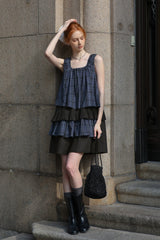 Square Neck Patchwork A-Line Dress