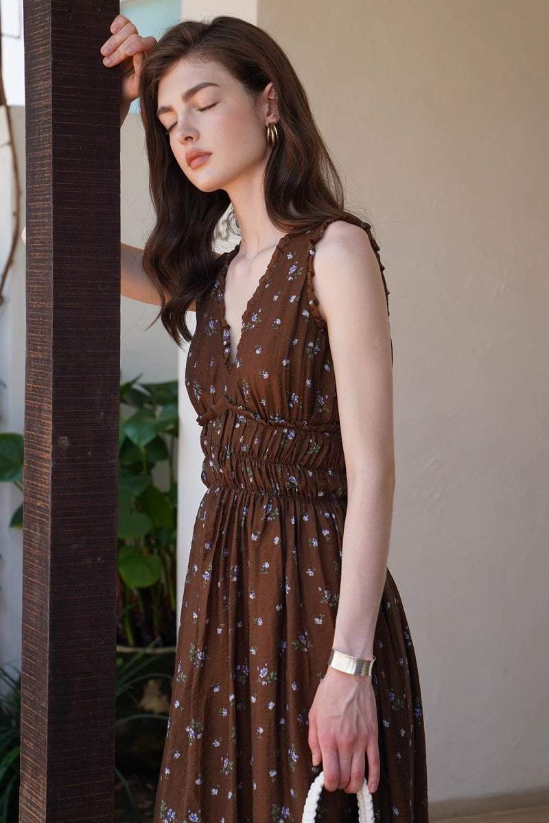Cinched Waist V-Neck Tea Dress