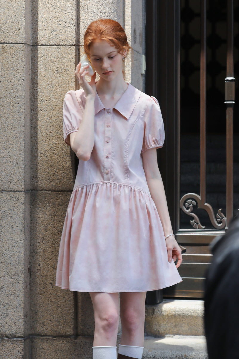 Smudge Puff Sleeve Shirt Dress