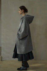 Hooded Scimitar-Sleeve Reversible Coat