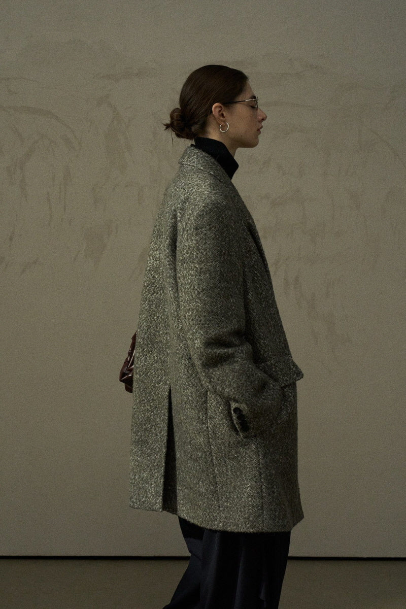 Textured Herringbone Lapel Coat