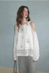 Embroidered Off-Shoulder Shirt Top