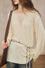 Cut-Out V-Neck Loose Sweater