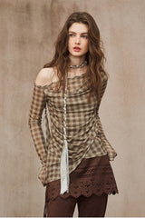 Asymmetrical Plaid Off-Shoulder Top
